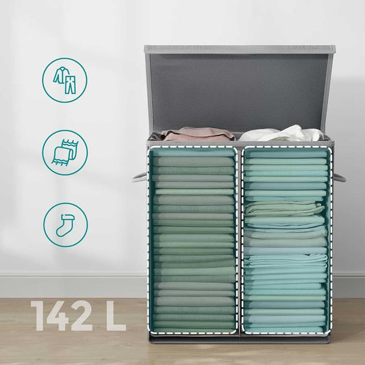 Grey Laundry Basket, Storage Basket, Linen Laundry Hamper, 142L, Linenette Fabric Laundry Basket, SONGMICS, 2