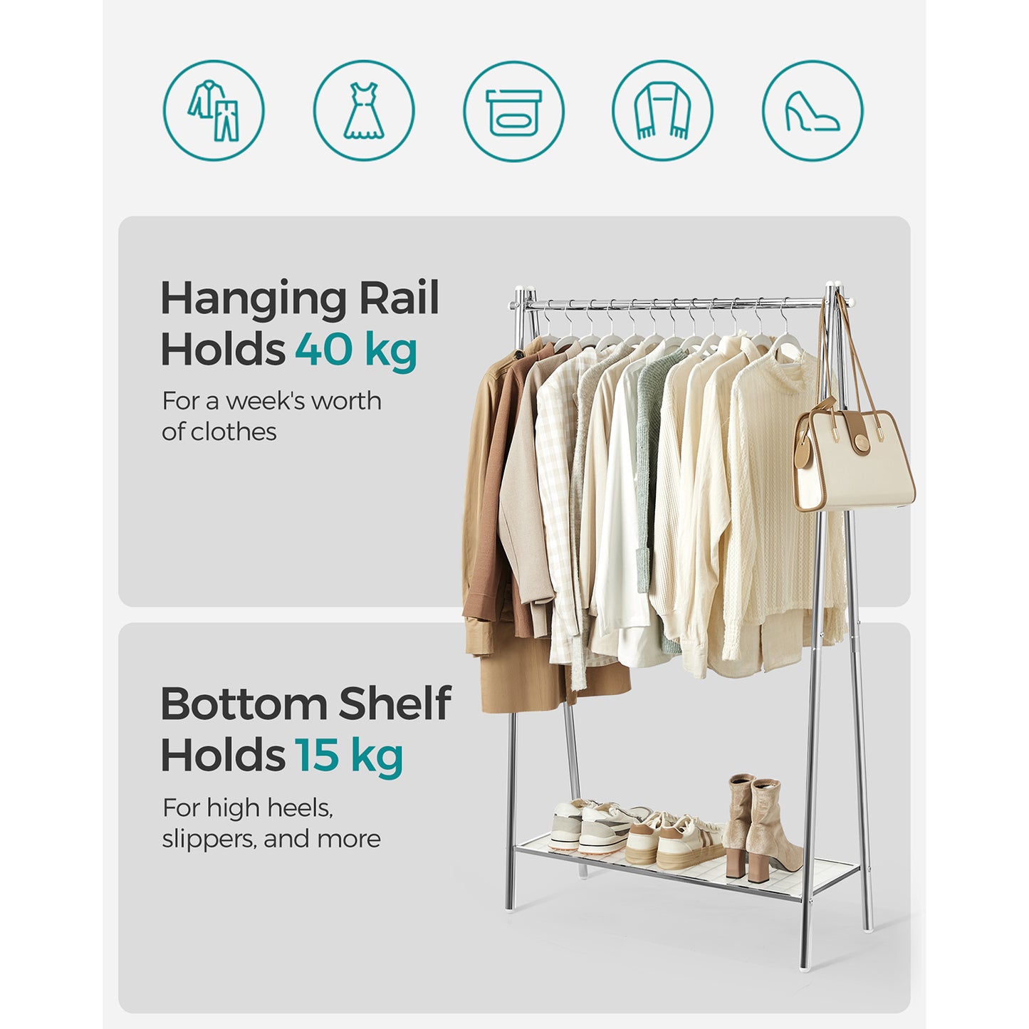 Clothes Rail, Clothes Rack, Garment Rack with Steel Frame, 3
