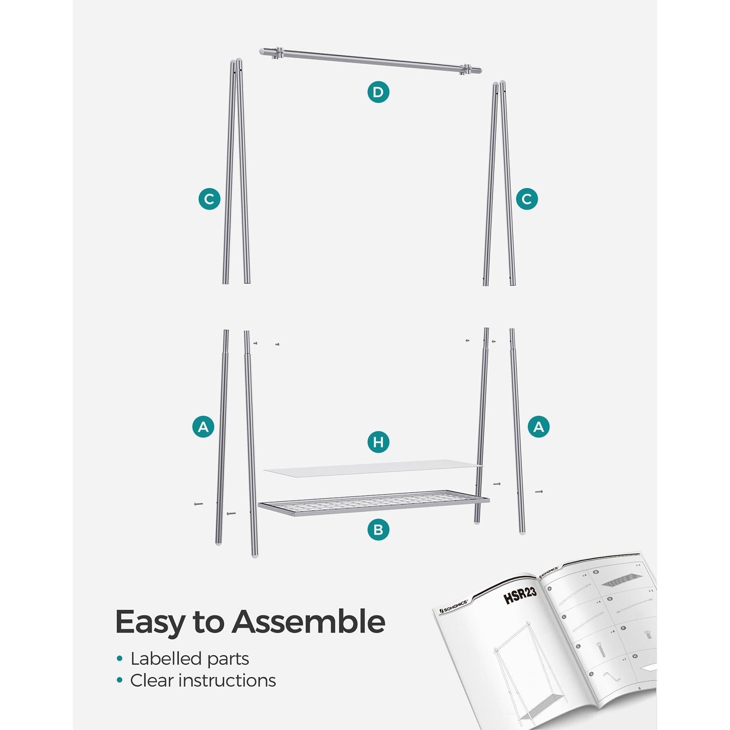 Clothes Rail, Clothes Rack, Garment Rack with Steel Frame, 6