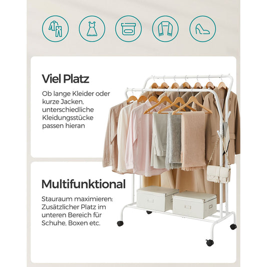 Clothes Rail, Clothes Rack, Double Clothes Hanging Rail, Heavy-Duty Metal Frame, 3