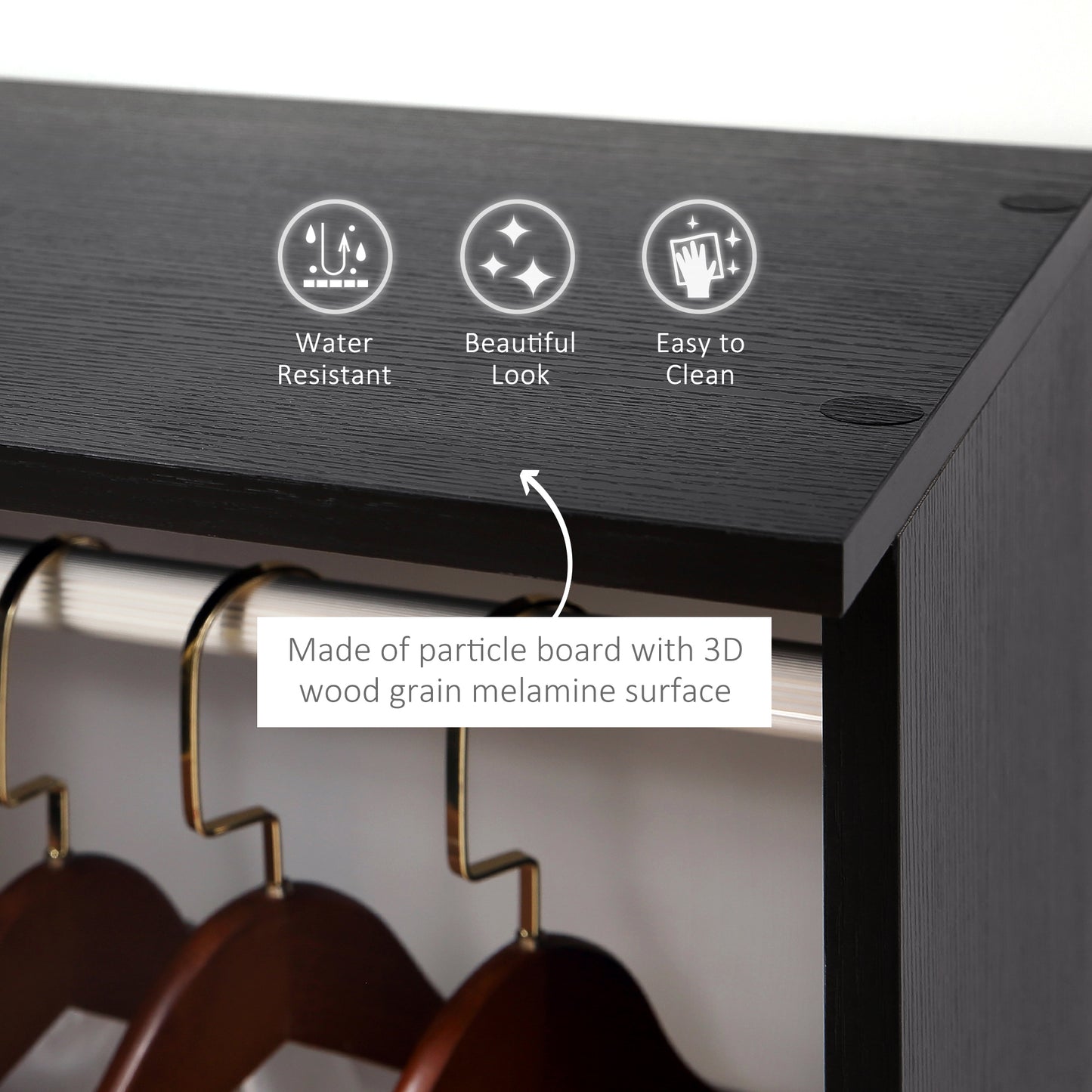 Double Open Wardrobe on Wheels, Bedroom Wardrobe with Clothes Hanging Rails, 3 Storage Shelves, Mobile Garment Rack for Cloakroom, Hallway, Black, HOMCOM, 4