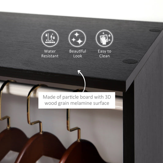 Double Open Wardrobe on Wheels, Bedroom Wardrobe with Clothes Hanging Rails, 3 Storage Shelves, Mobile Garment Rack for Cloakroom, Hallway, Black, HOMCOM, 4