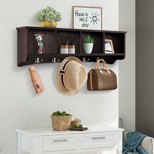 Wall-Mounted Entryway Storage Cabinet-Coffee, Costway, 2