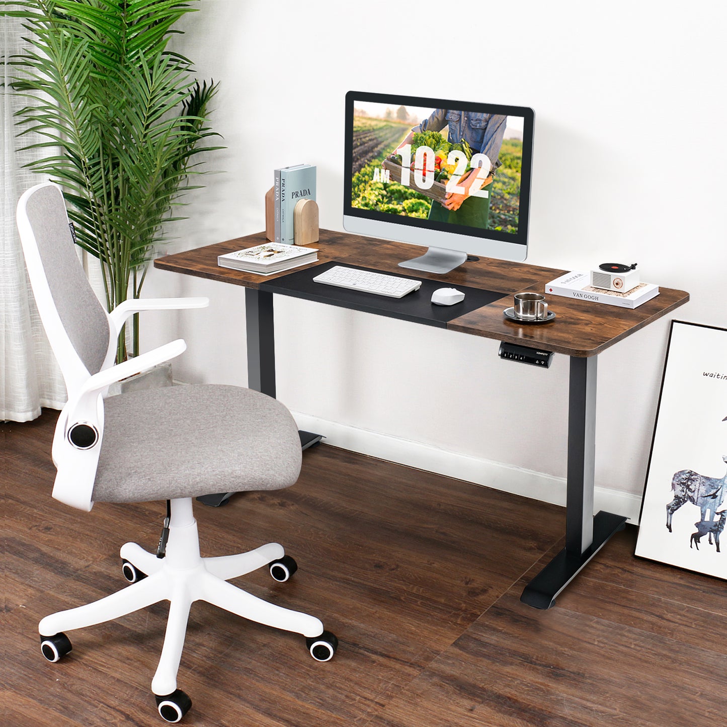 Electric Height Adjustable Standing Desk with Memory Smart Presets and Anti-Collision Function-Rustic Brown, Costway, 2