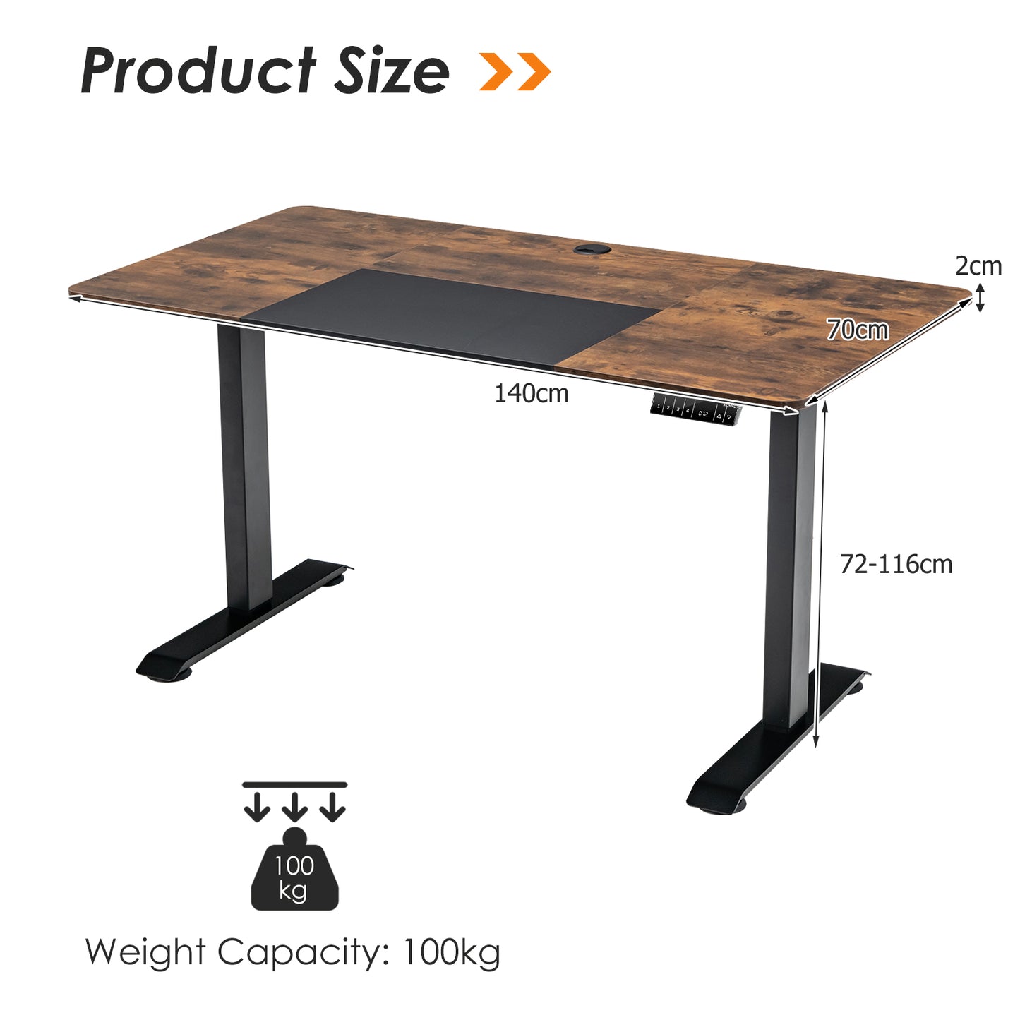Electric Height Adjustable Standing Desk with Memory Smart Presets and Anti-Collision Function-Rustic Brown, Costway, 4