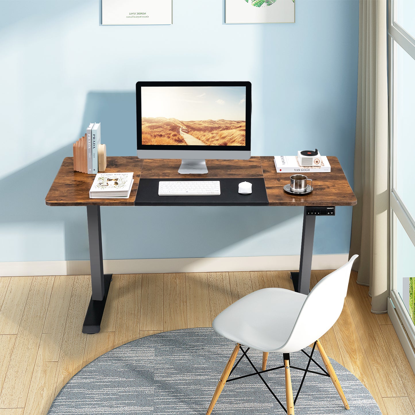 Electric Height Adjustable Standing Desk with Memory Smart Presets and Anti-Collision Function-Rustic Brown, Costway, 5