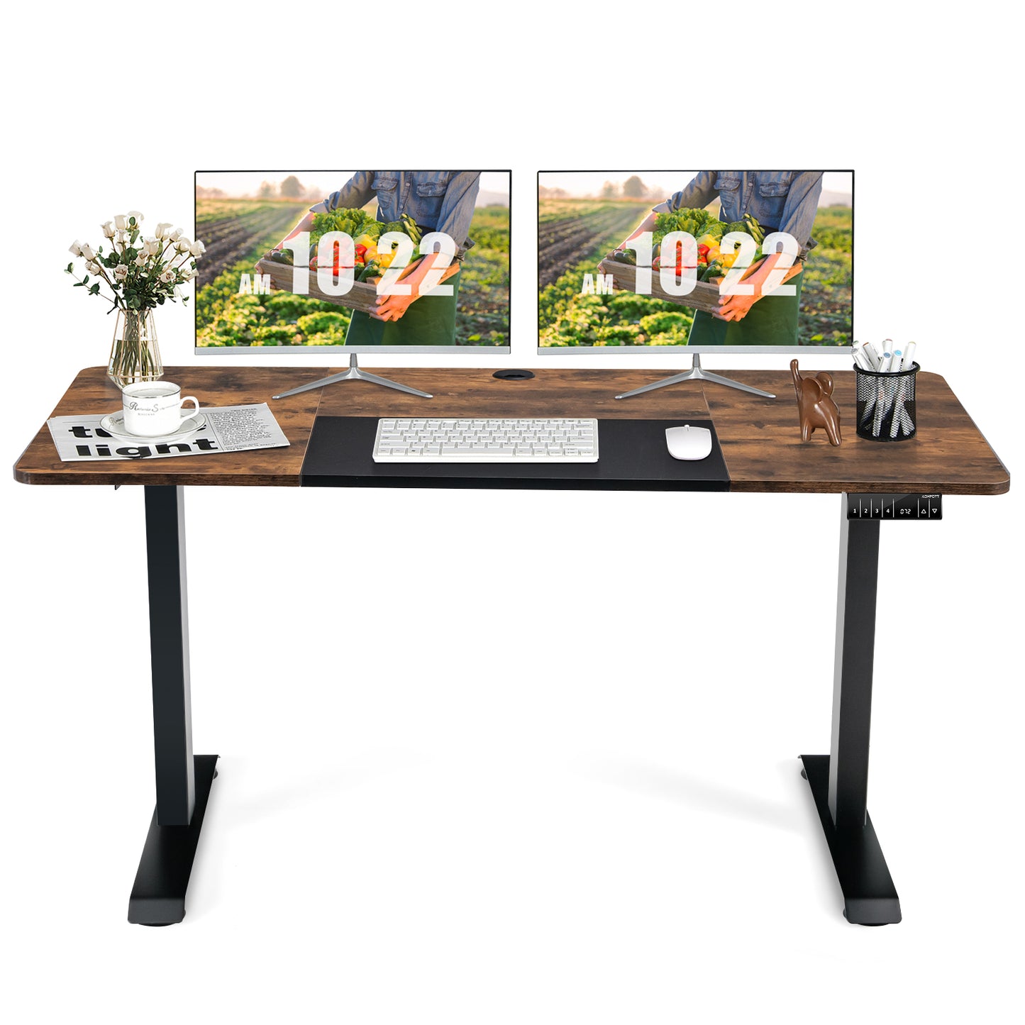 Electric Height Adjustable Standing Desk with Memory Smart Presets and Anti-Collision Function-Rustic Brown, Costway, 7