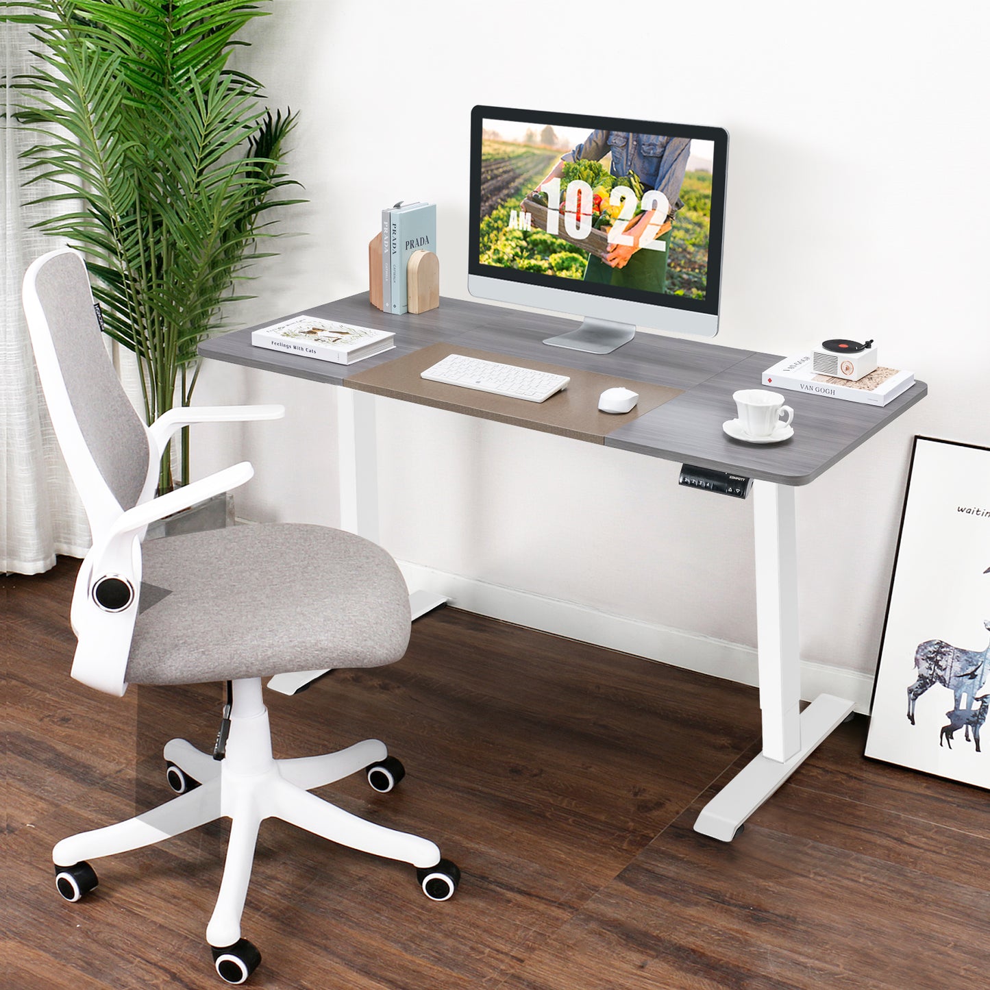 Electric Height Adjustable Standing Desk with Memory Smart Presets and Anti-Collision Function-Grey, Costway, 2