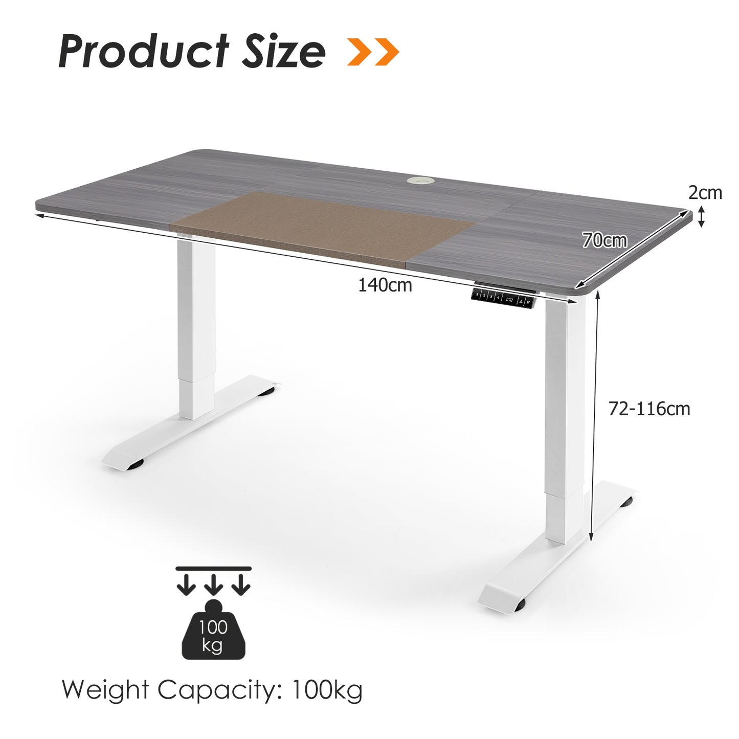 Electric Height Adjustable Standing Desk with Memory Smart Presets and Anti-Collision Function-Grey, Costway, 4