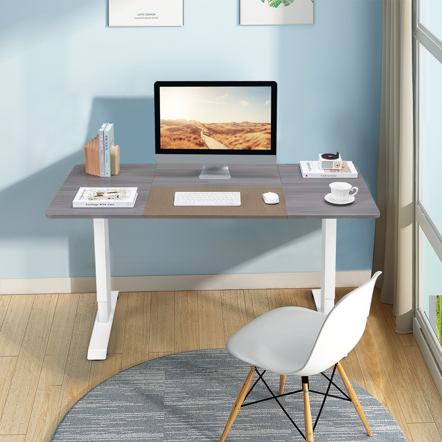 Electric Height Adjustable Standing Desk with Memory Smart Presets and Anti-Collision Function-Grey, Costway, 5