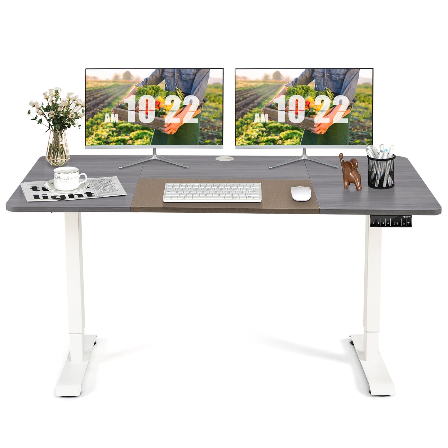 Electric Height Adjustable Standing Desk with Memory Smart Presets and Anti-Collision Function-Grey, Costway, 7