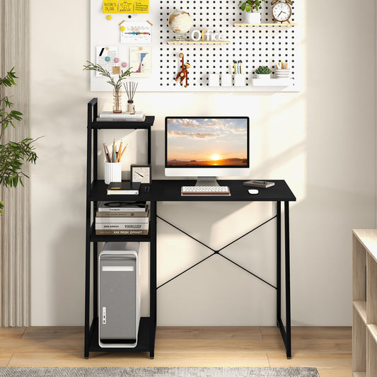 Home Office Desk with Bookshelf and Host Stand-Black, Costway, 2