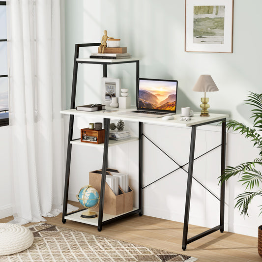 Home Office Desk with Bookshelf and Host Stand-White, Costway, 2