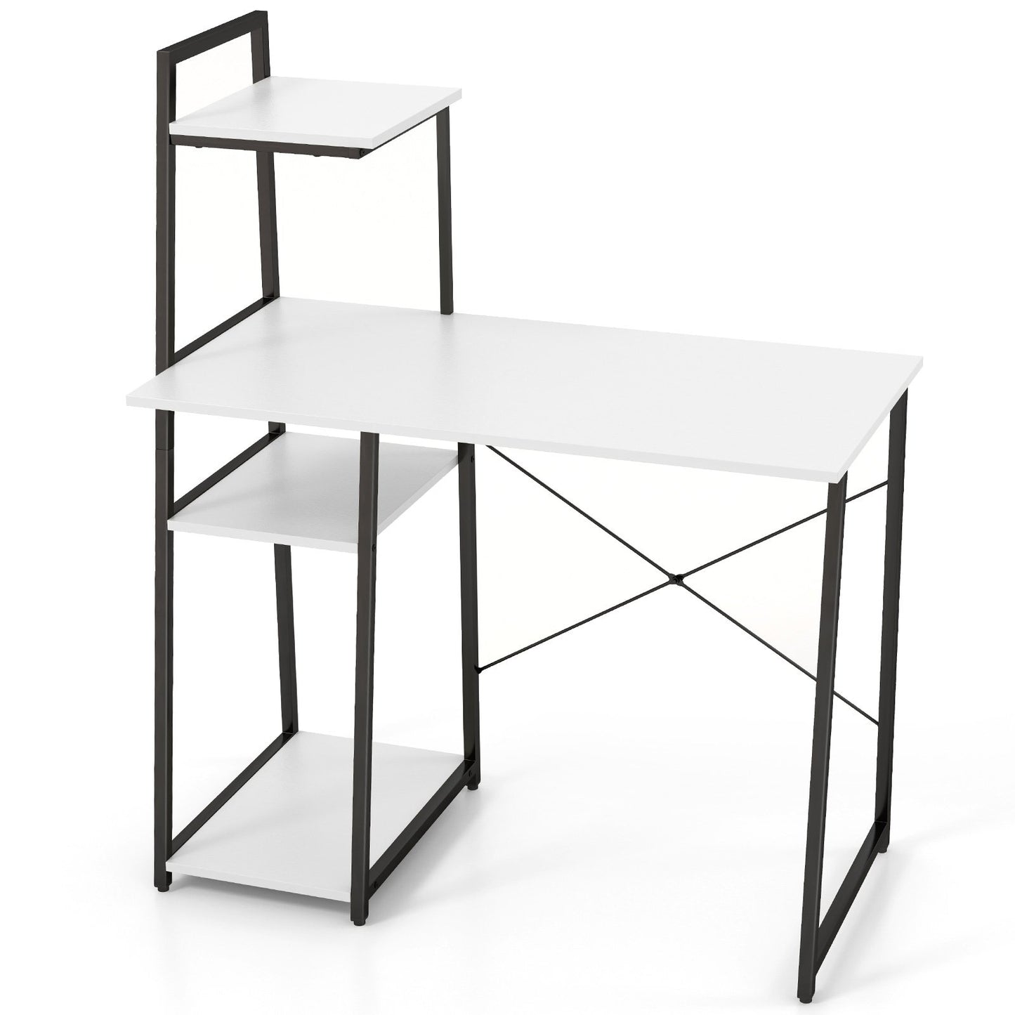 Home Office Desk with Bookshelf and Host Stand-White, Costway, 1