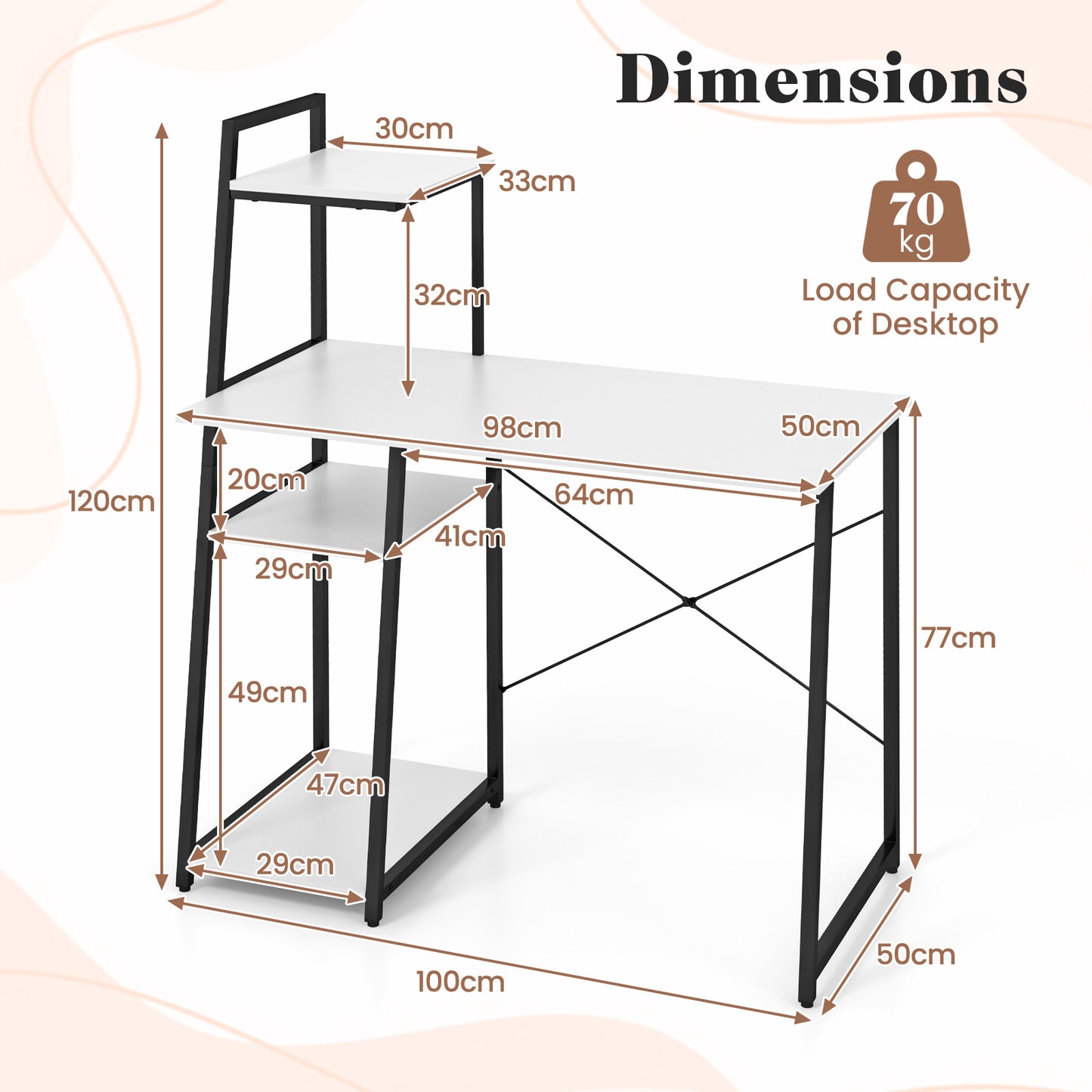 Home Office Desk with Bookshelf and Host Stand-White, Costway, 5