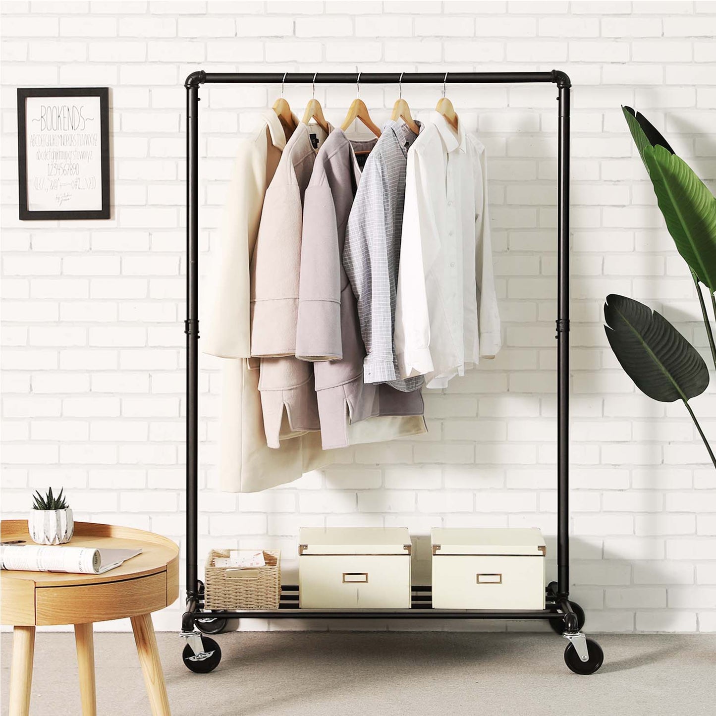 Clothes Rail, Coat Rack with Shoe Storage, Industrial Clothes Rail, 90 kg, Coat Stand, Black, SONGMICS