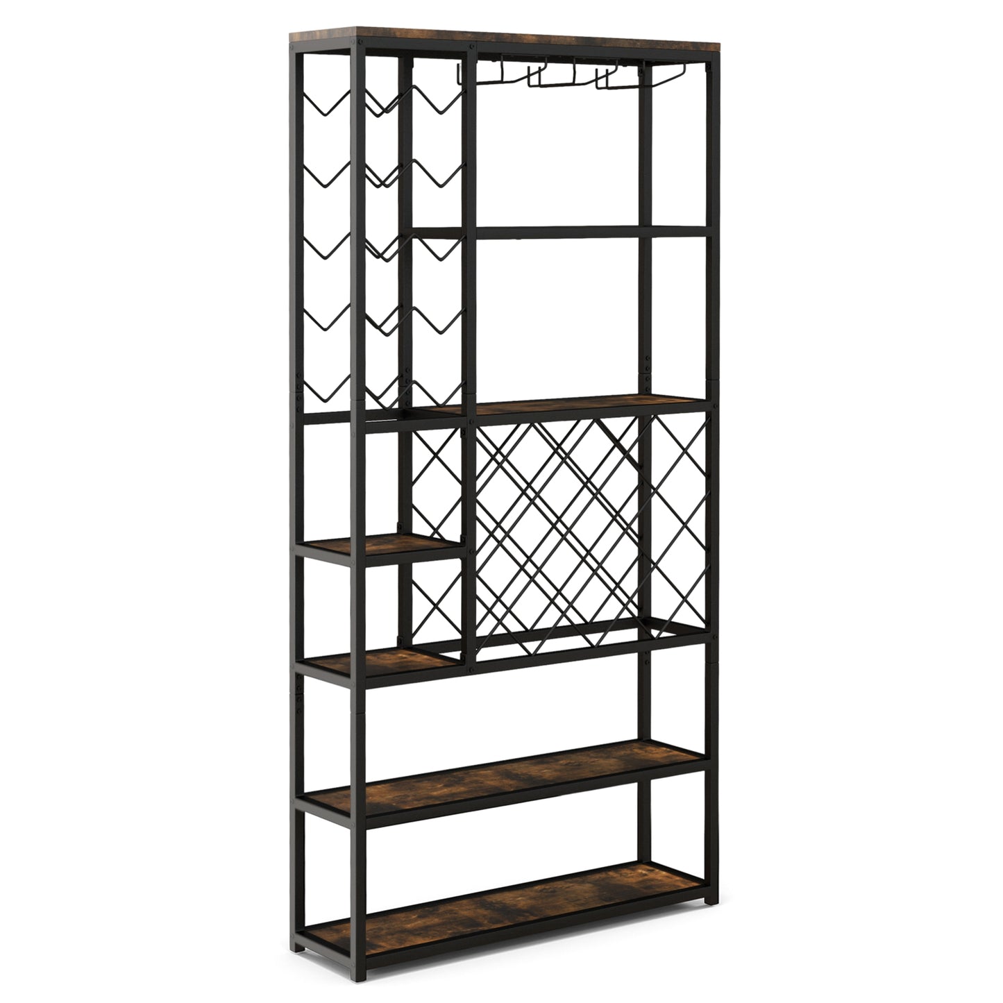 27 Bottles Tall Wine Rack with Glass Holders and Anti-tipping Device, Costway, 1