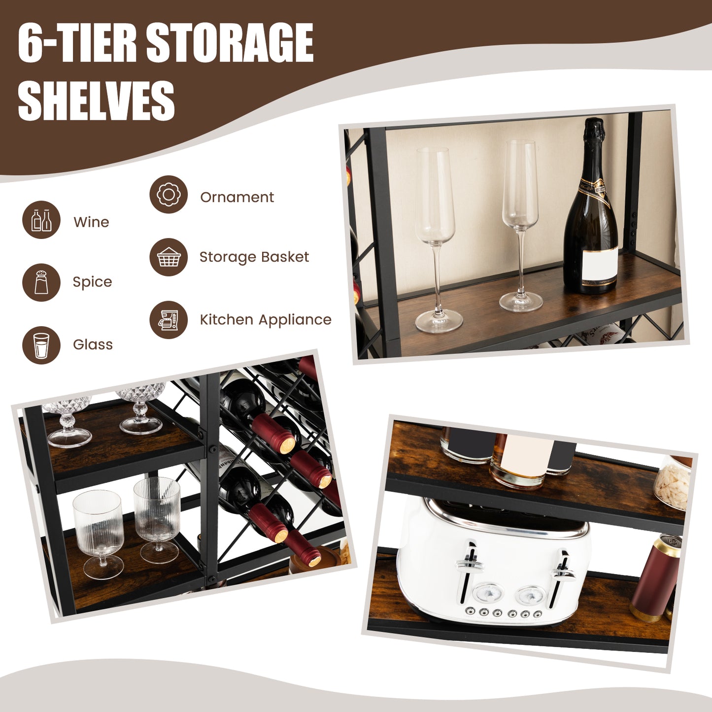 27 Bottles Tall Wine Rack with Glass Holders and Anti-tipping Device, Costway, 1