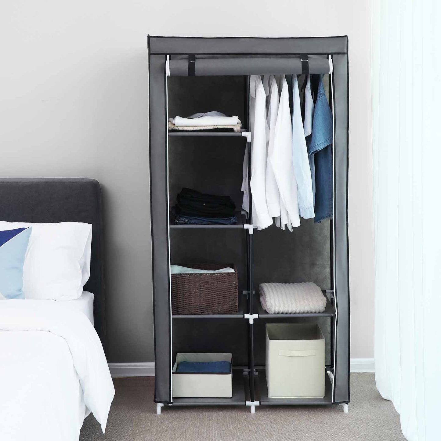 Fabric Wardrobe, Clothes Storage Organiser, 6 Shelves, 4
