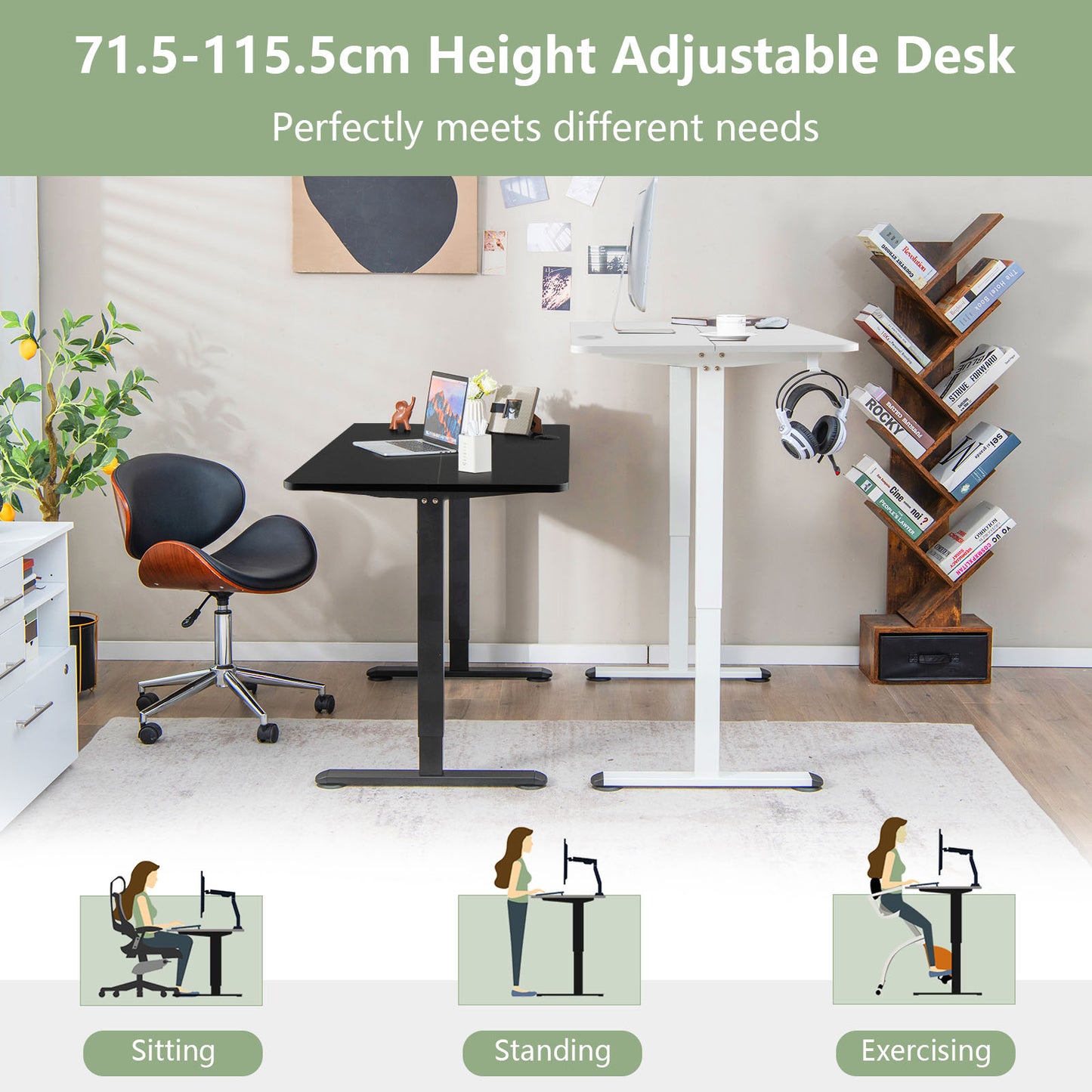 Electric Height Adjustable Standing Desk with Button Controller-Black, Costway, 3