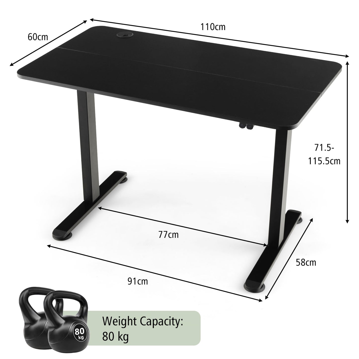 Electric Height Adjustable Standing Desk with Button Controller-Black, Costway, 4