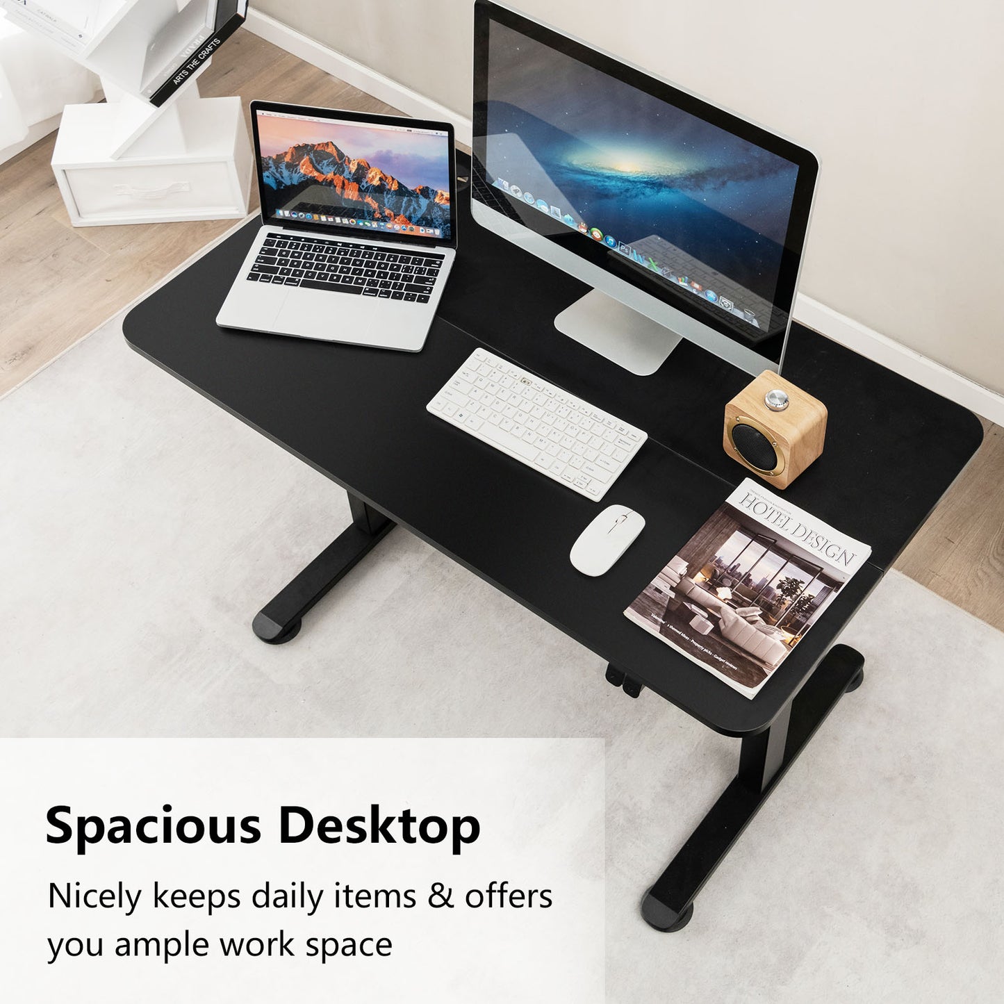 Electric Height Adjustable Standing Desk with Button Controller-Black, Costway, 5