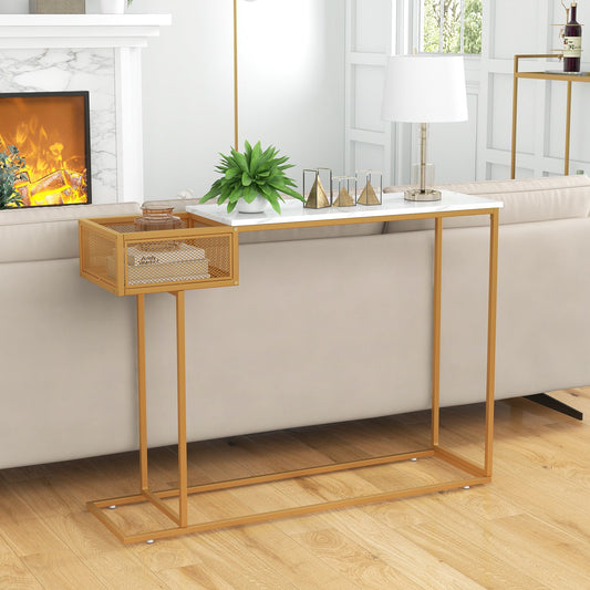 Gold Console Table with Storage Basket and Sturdy Metal Frame-Golden, Costway, 2