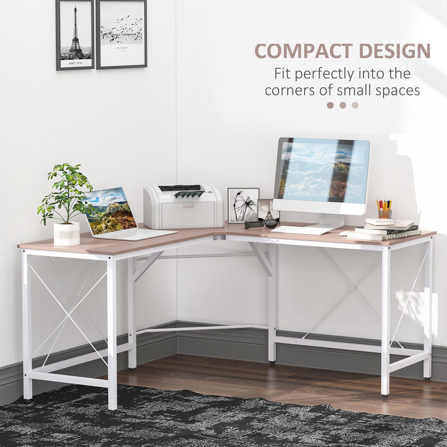 L-Shaped Corner Desk, Computer Desk for Home Office, Space-Saving Study Workstation, Easy to Assemble, 150 x 150 x 76cm, Oak, HOMCOM, 4