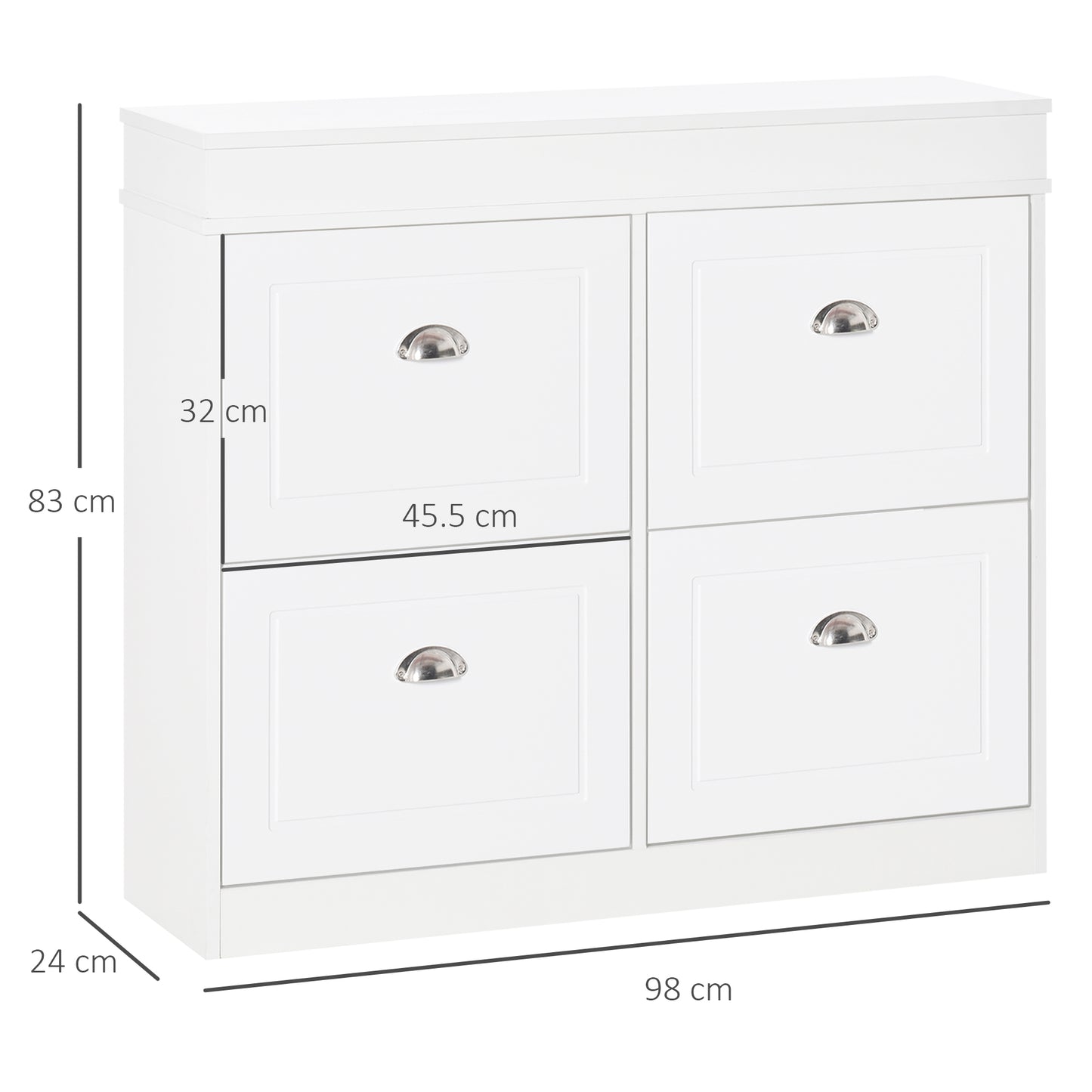 Shoe Cabinet with 4 Flip Drawers Wood Tipping Bucket Narrow Storage Cupboard with Adjustable Shelf Hall Organizer for Entrance Foyer White, HOMCOM, 3