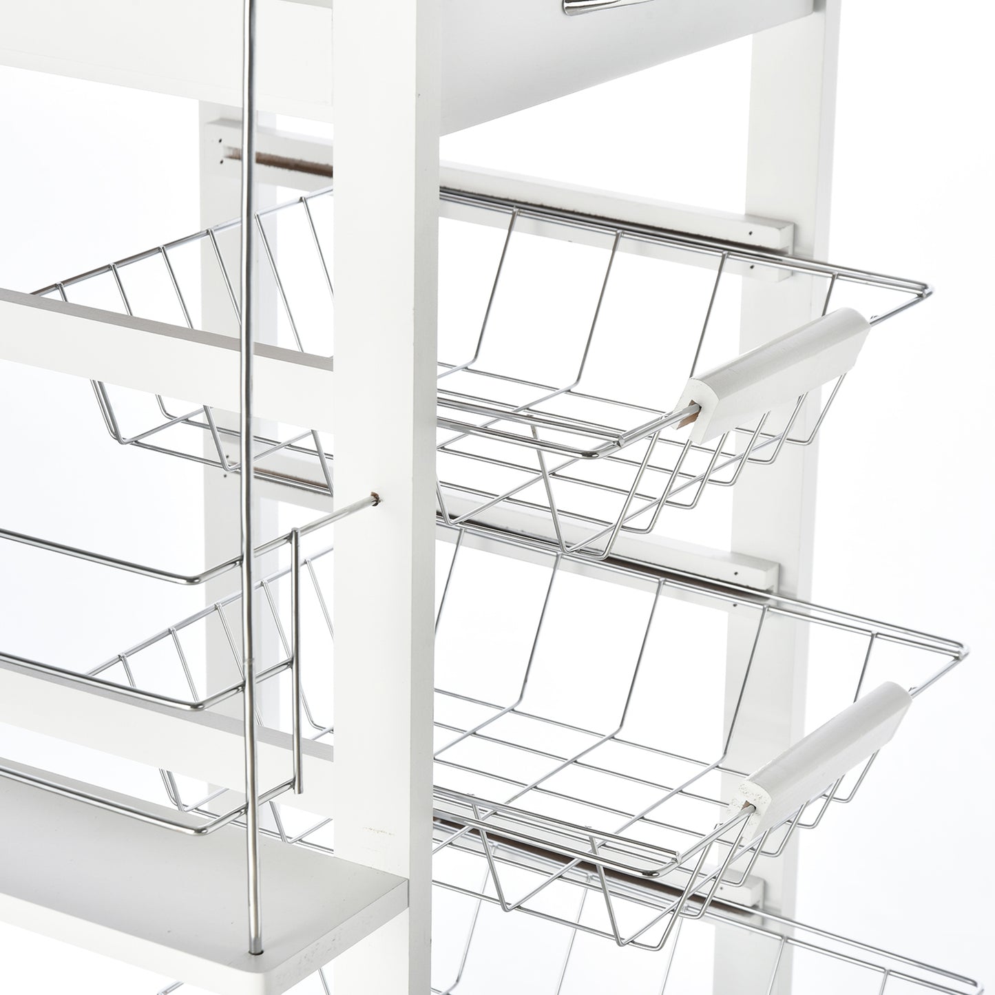 Multi-Use Kitchen Island Trolley w/ 4 Baskets 2 Side Racks Drawer Worktop 4 Wheels, Storage Trolley, White, HOMCOM, 9