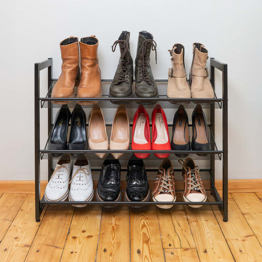 Shoe Rack, 3 Tier Shoe Rack, Narrow Shoe Rack, Metal Shoe Rack, Black Shoe Rack, Hallway Shoe Rack, Black, Tatkraft Willis, 2
