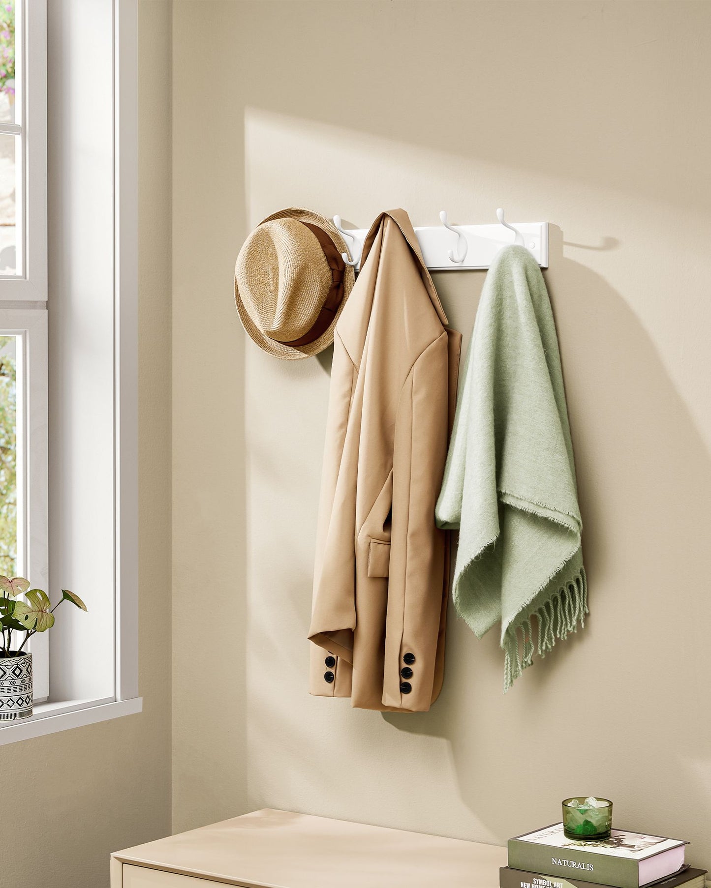 Coat Rack,Wall-Mounted Coat Rack, 5 Dual Metal Hooks, 2