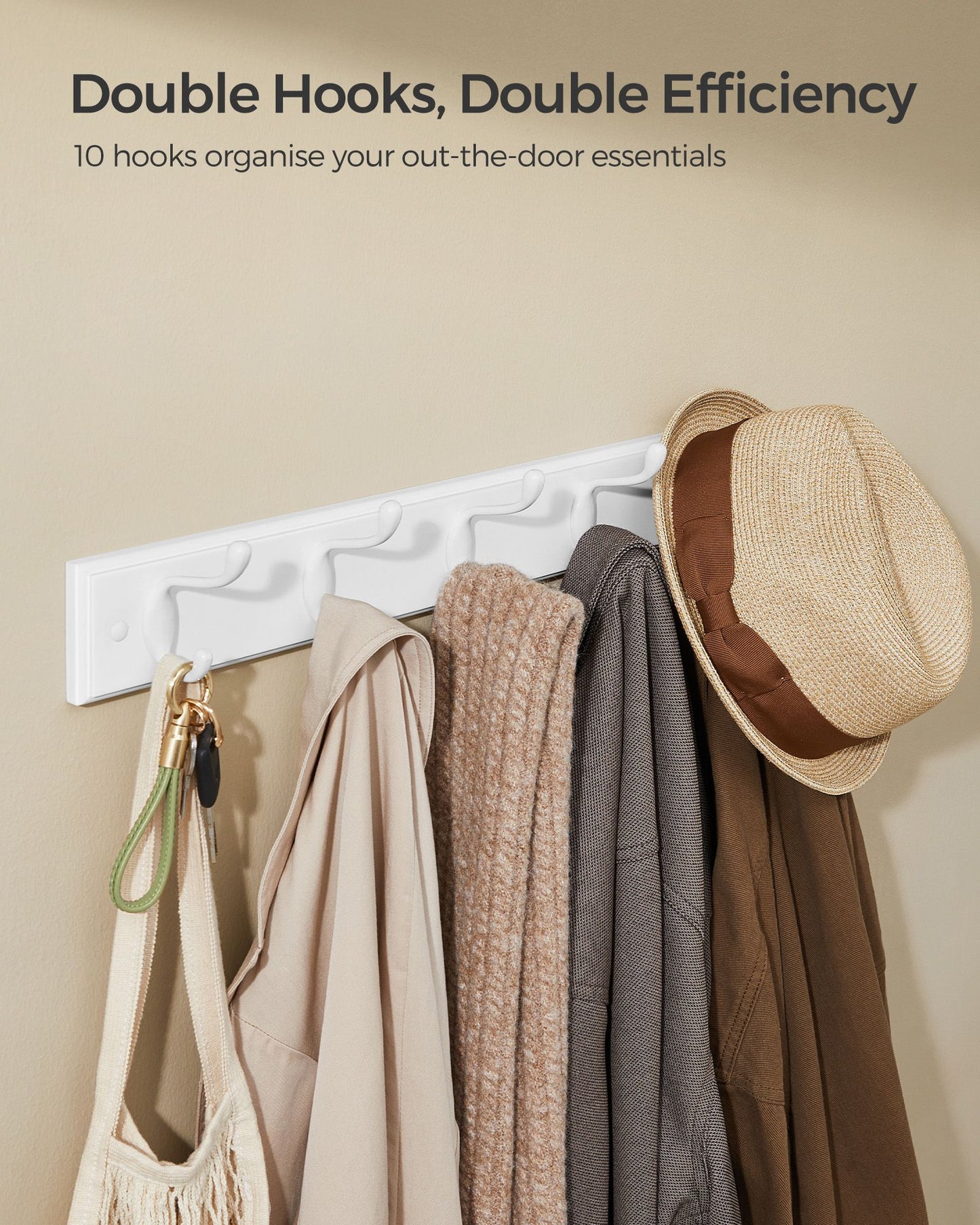 Coat Rack,Wall-Mounted Coat Rack, 5 Dual Metal Hooks, 3