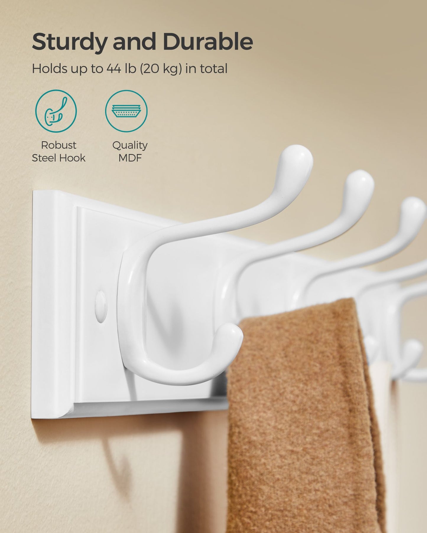 Coat Rack,Wall-Mounted Coat Rack, 5 Dual Metal Hooks, 4
