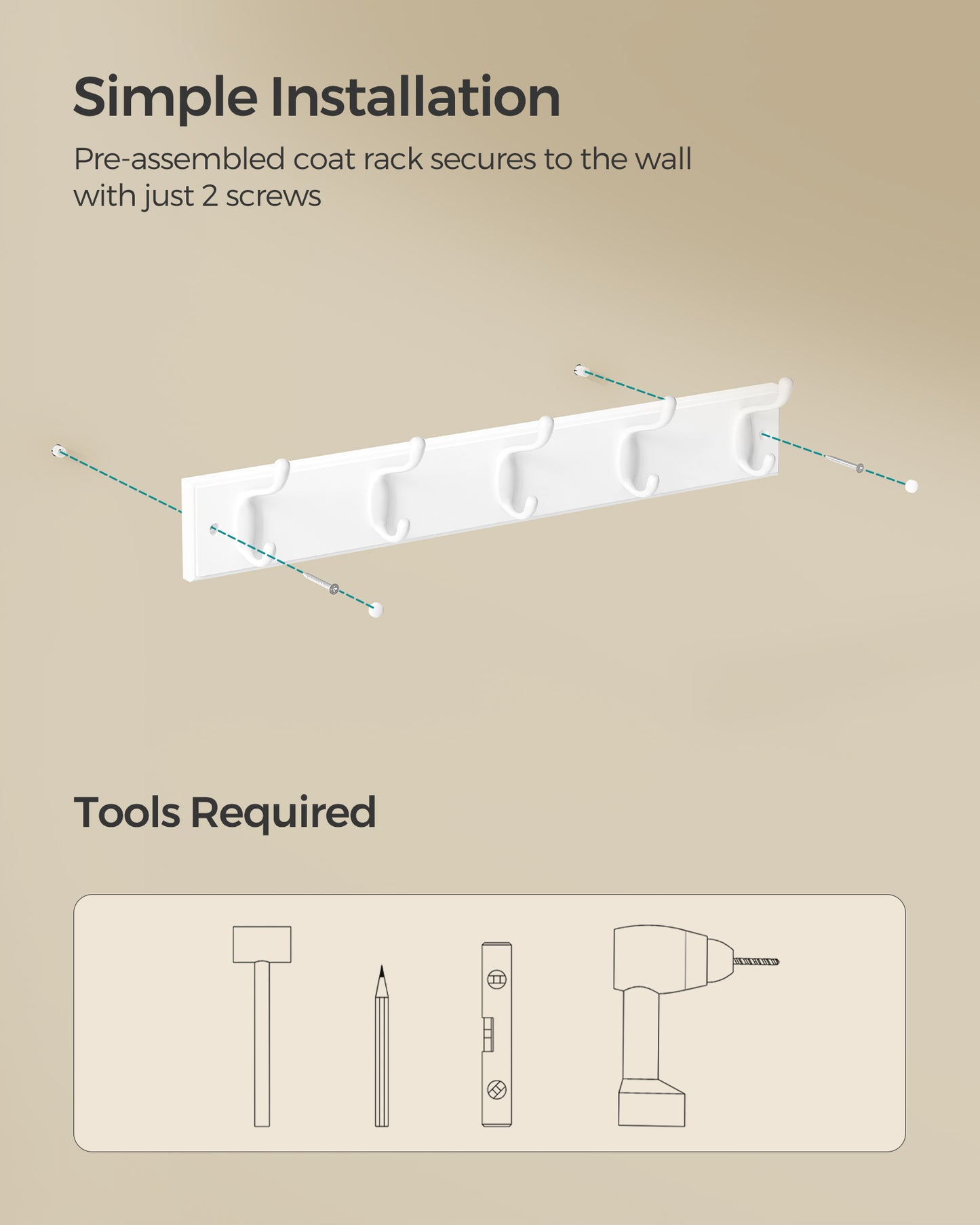 Coat Rack,Wall-Mounted Coat Rack, 5 Dual Metal Hooks, 5