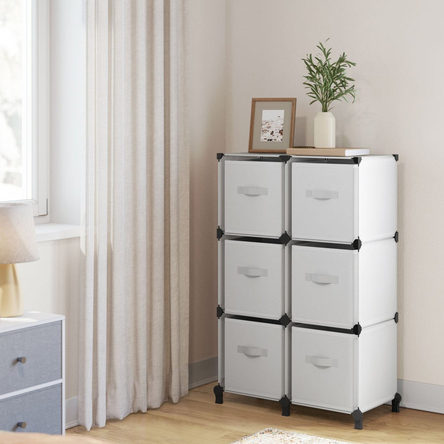 Cube Storage Unit with Storage Boxes, 6-Cube Clothes Storage Unit, 3