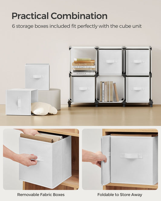 Cube Storage Unit with Storage Boxes, 6-Cube Clothes Storage Unit, 4