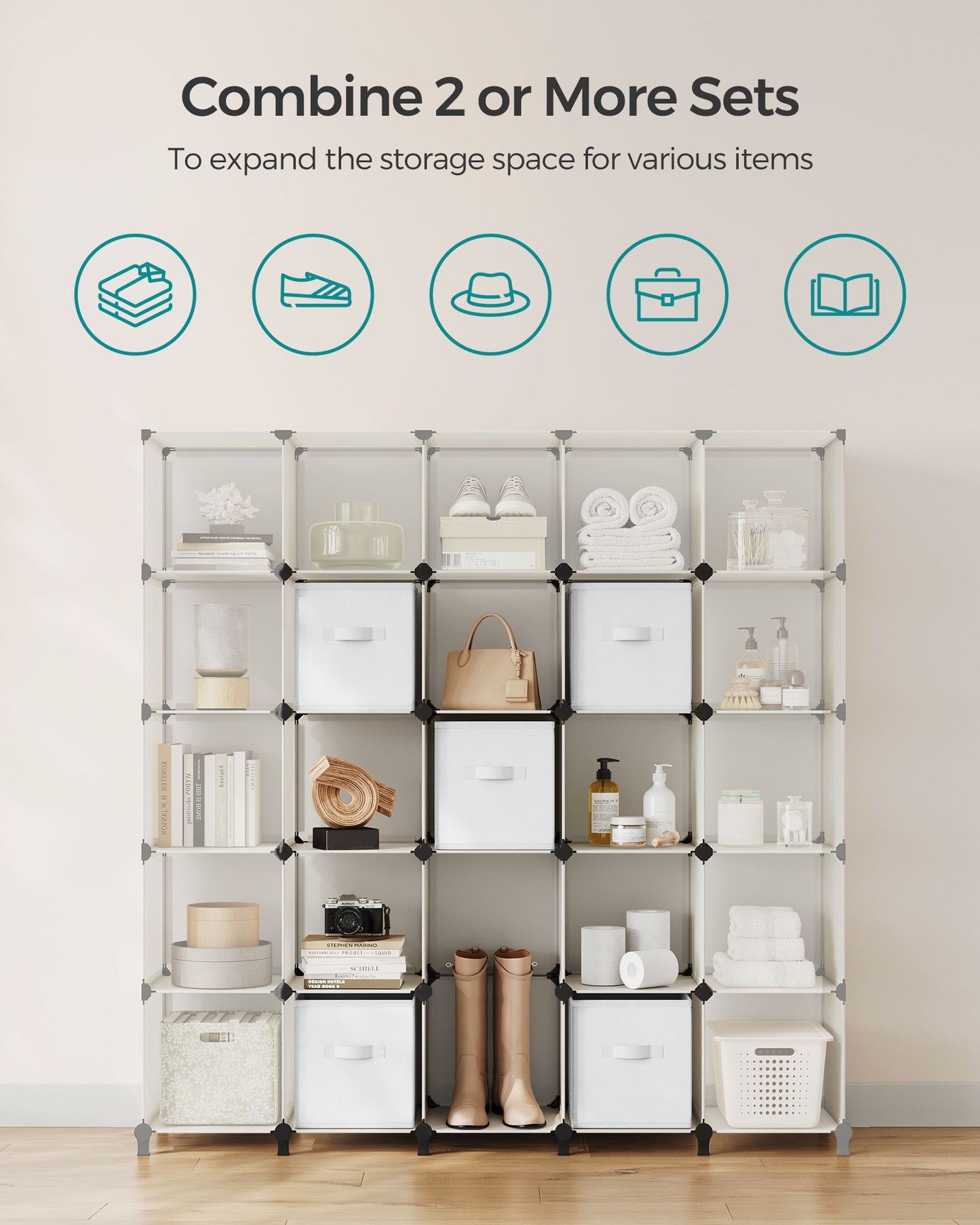 Cube Storage Unit with Storage Boxes, 6-Cube Clothes Storage Unit, 6