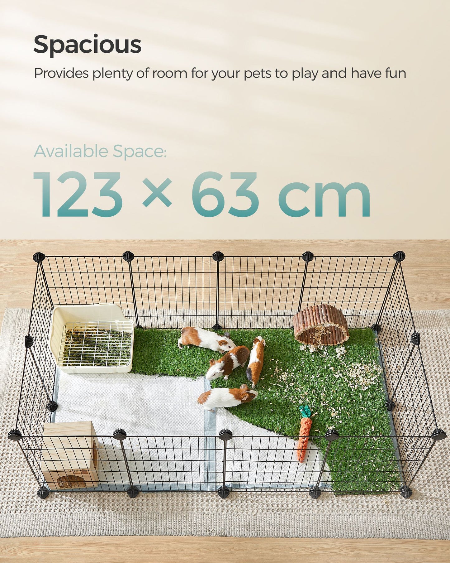 Guinea Pig Cage, Indoor Rabbit Run Hutch Cage, Exercise Enclosure, 4