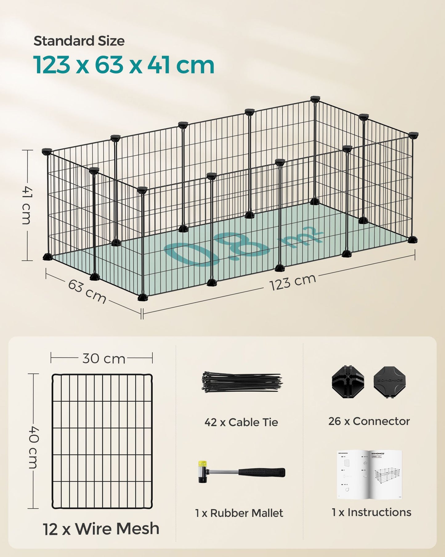 Guinea Pig Cage, Indoor Rabbit Run Hutch Cage, Exercise Enclosure, 7