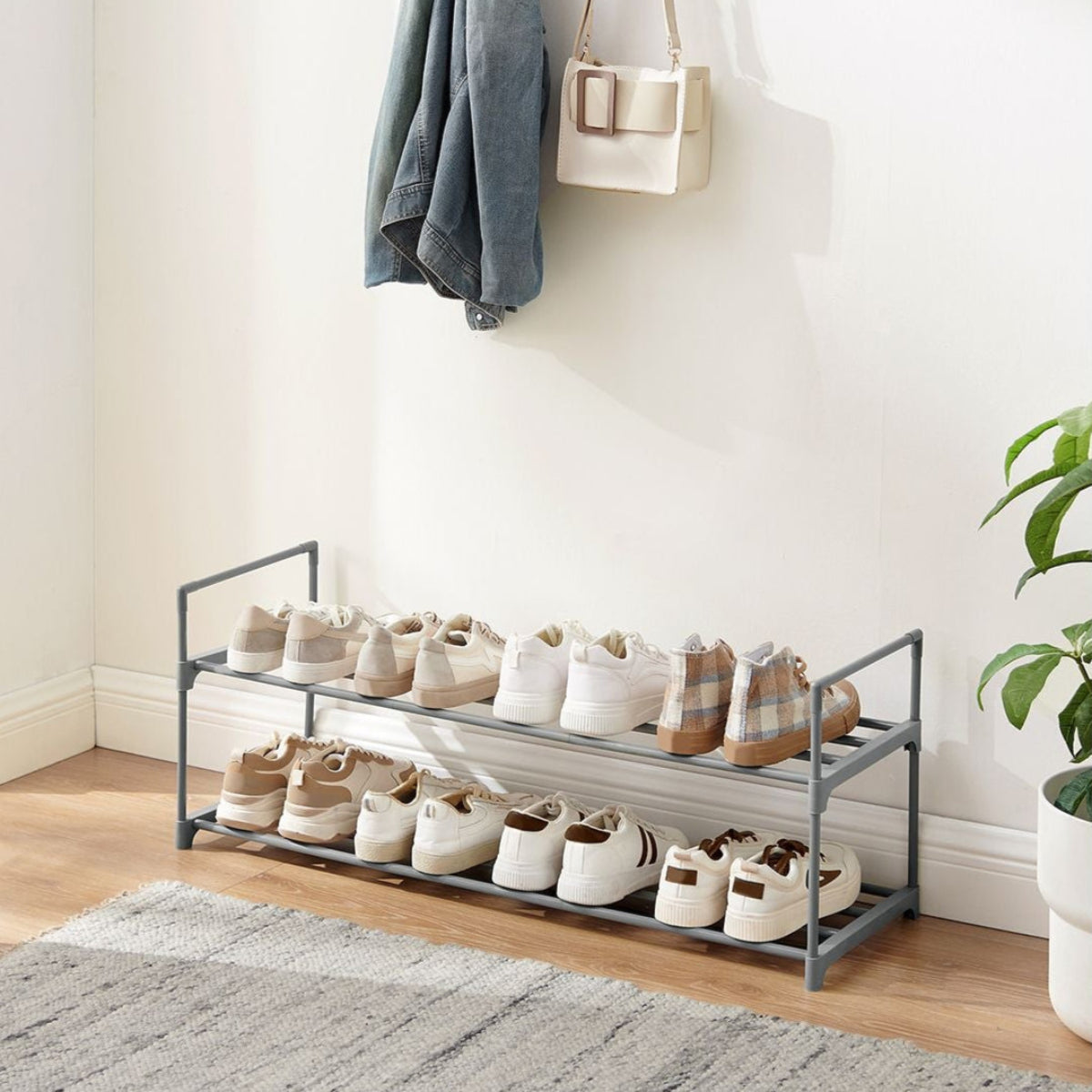 Shoe Rack, 2-Tier, Shoe Storage Organiser, Metal Storage Rack, 2
