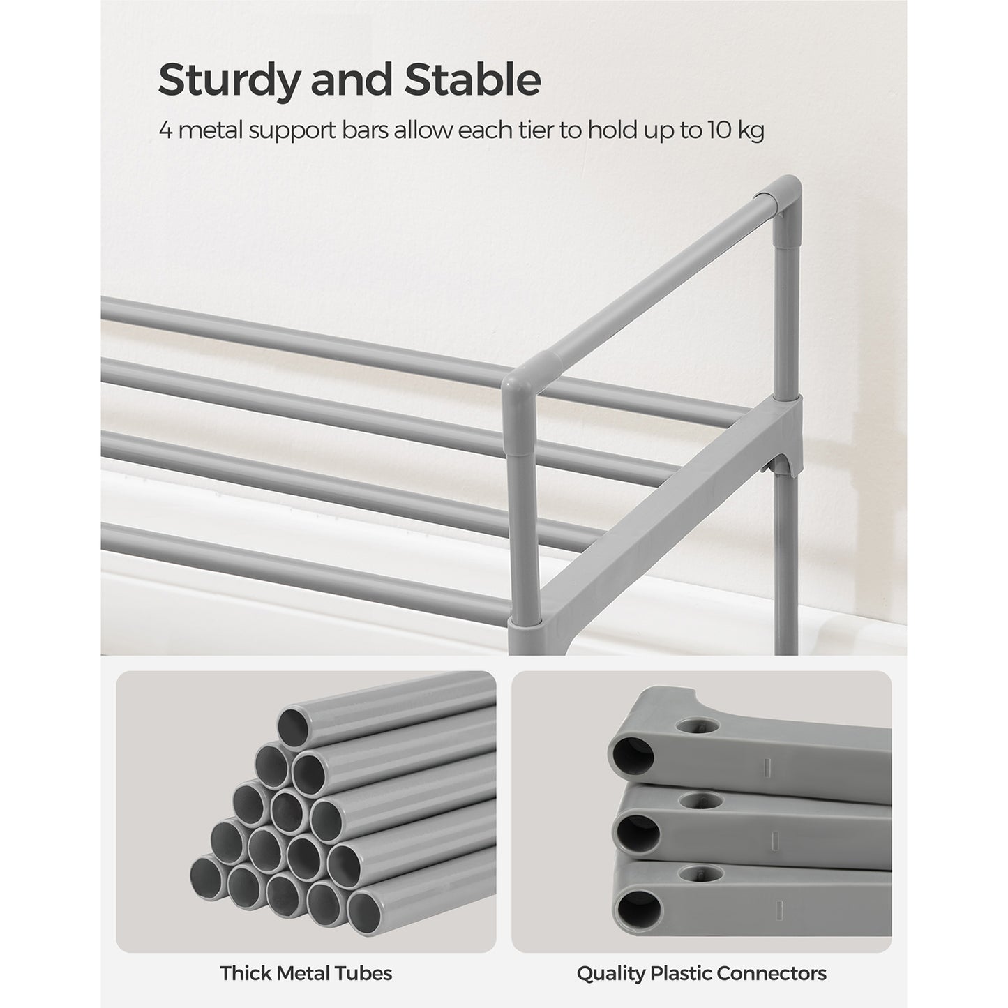 Shoe Rack, 2-Tier, Shoe Storage Organiser, Metal Storage Rack, 4