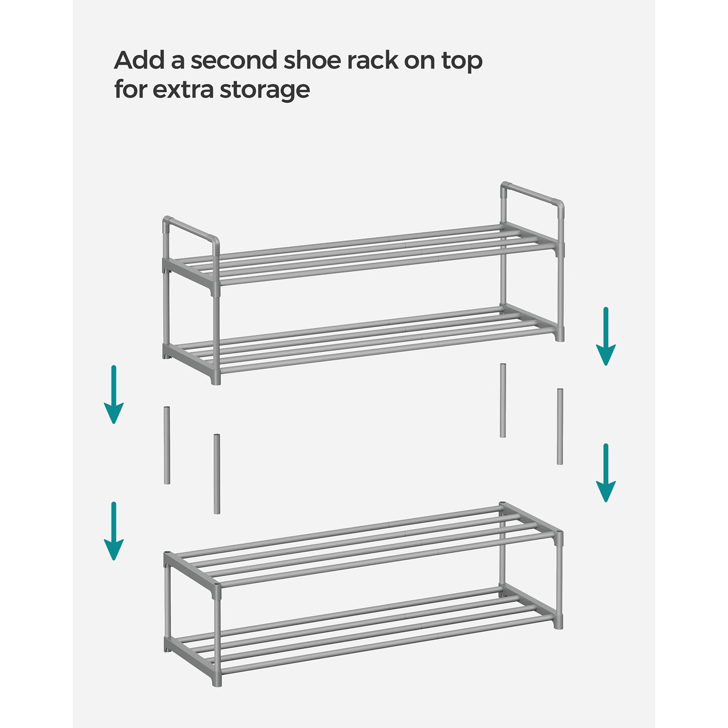 Shoe Rack, 2-Tier, Shoe Storage Organiser, Metal Storage Rack, 7