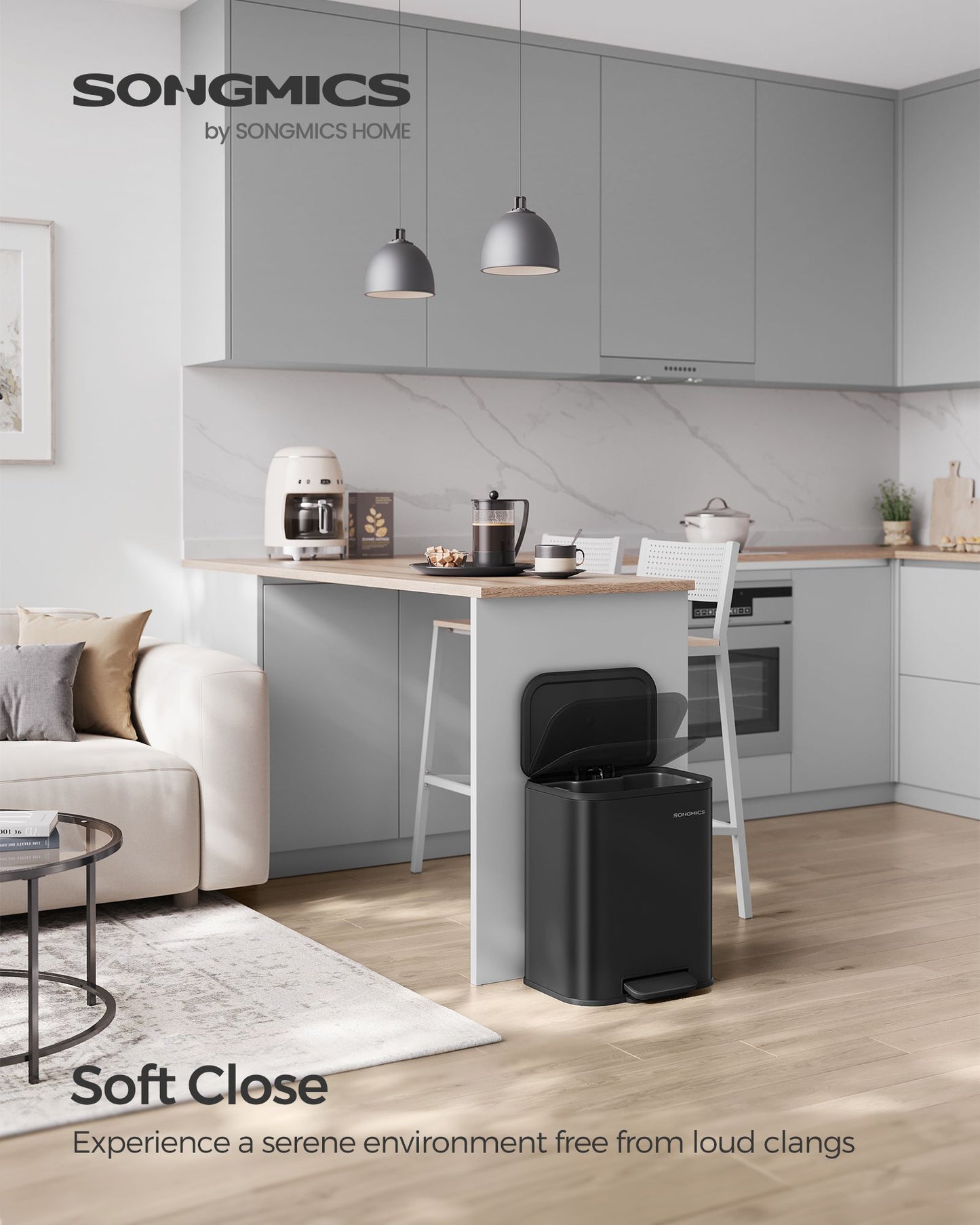 Kitchen Bin, 20L, Pedal Bin, Steel Trash Bin, Songmics, 2