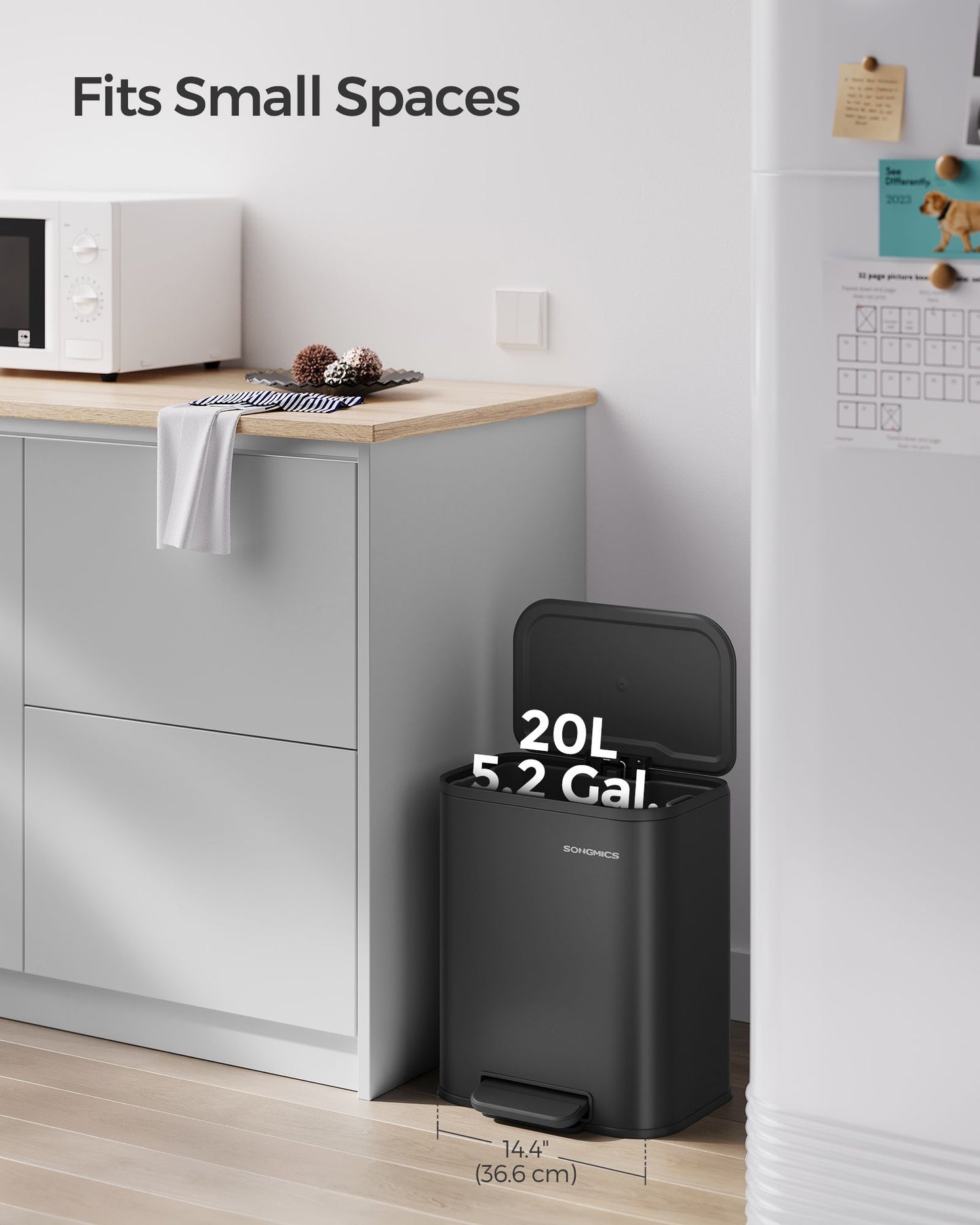 Kitchen Bin, 20L, Pedal Bin, Steel Trash Bin, Songmics, 3