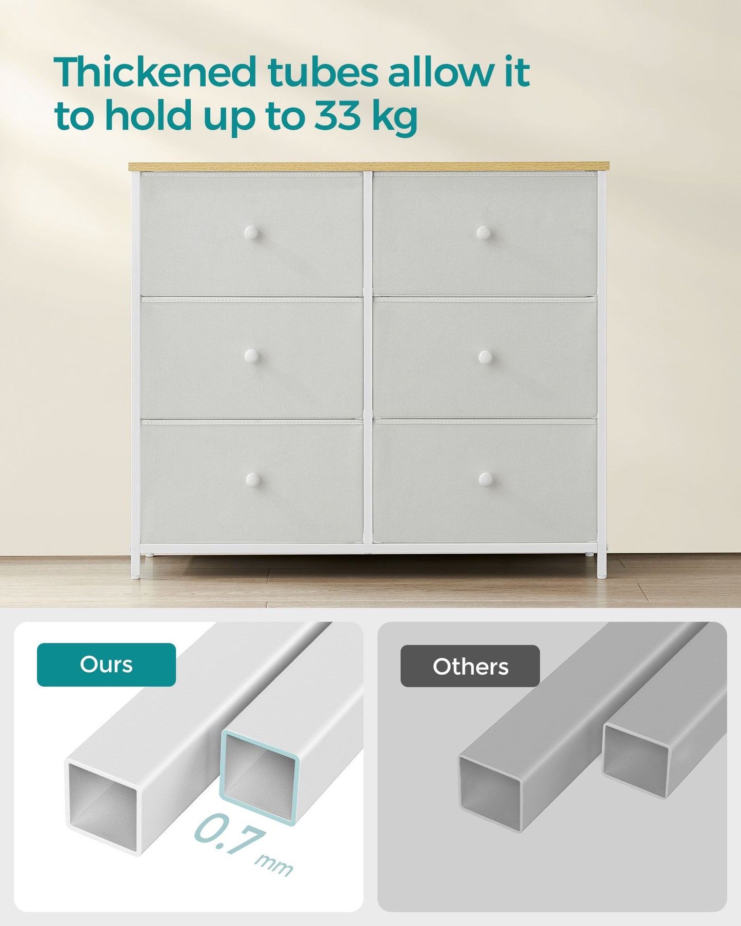 Chest of Drawers, 6 Fabric Drawers with Metal Frame, Songmics, 5