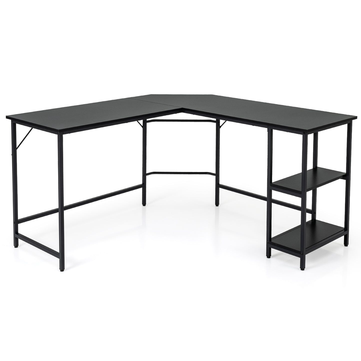 L-Shaped Computer Desk with 2-tier Shelves for Home Office Bedroom-Black, Costway, 1