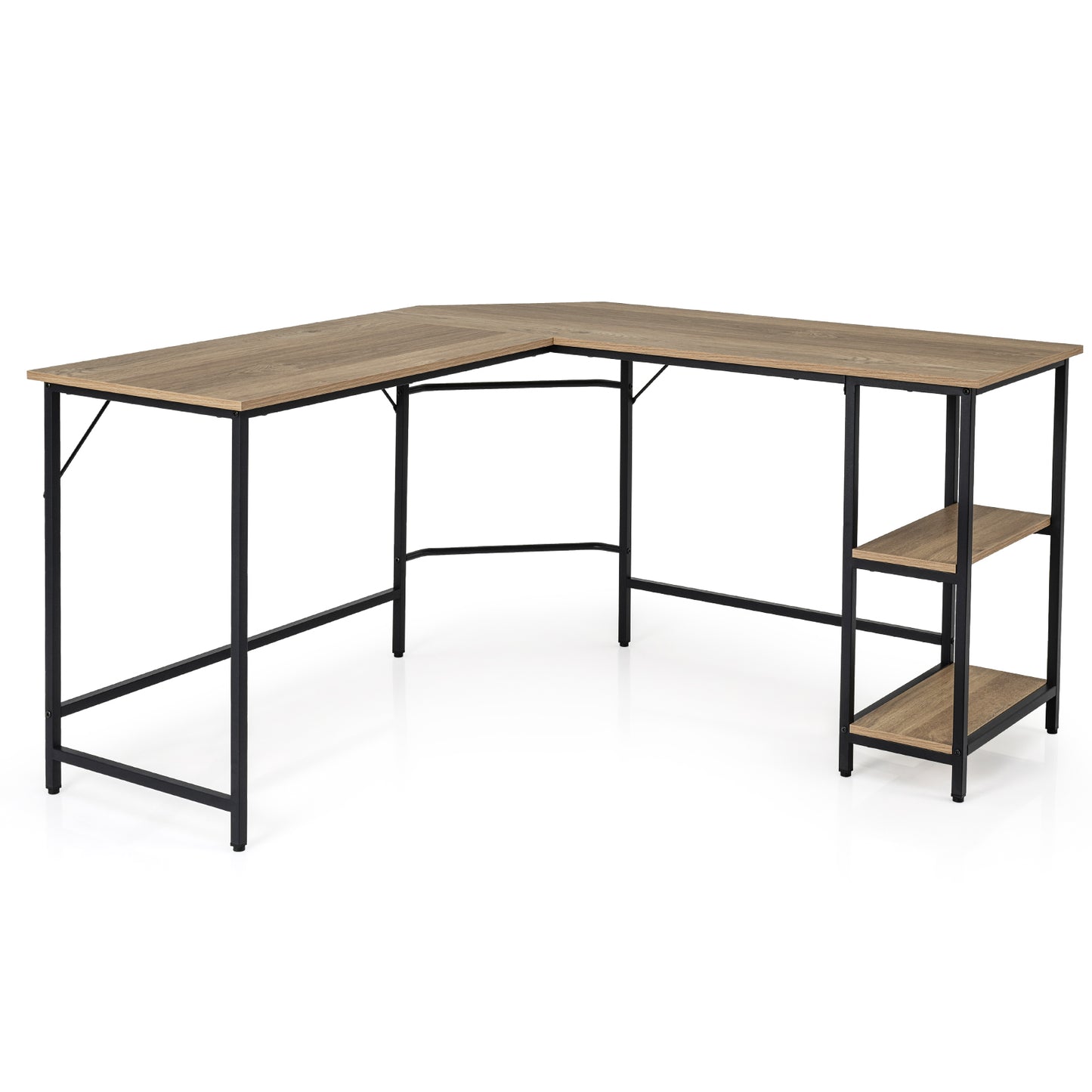 L-Shaped Computer Desk with 2-tier Shelves for Home Office Bedroom-Natural, Costway, 1