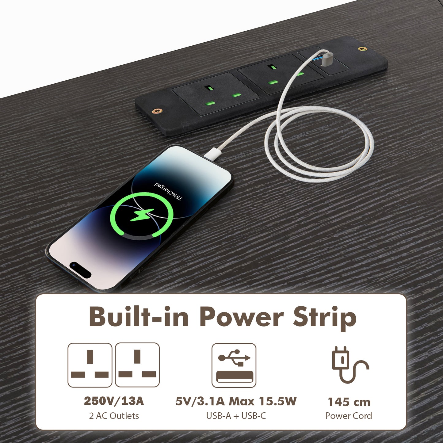 L-shaped Desk Corner Computer Desk with Movable Monitor Stand-Black, Costway, 7