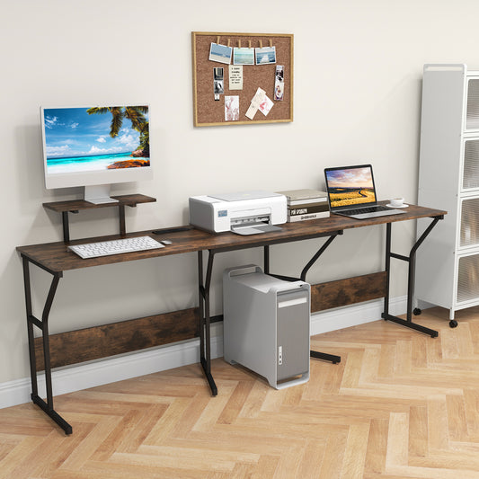 L-shaped Desk Corner Computer Desk with Movable Monitor Stand-Rustic Brown, Costway, 2